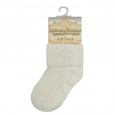 S12-C: Cream Cross Emb Socks (0-12 Months)